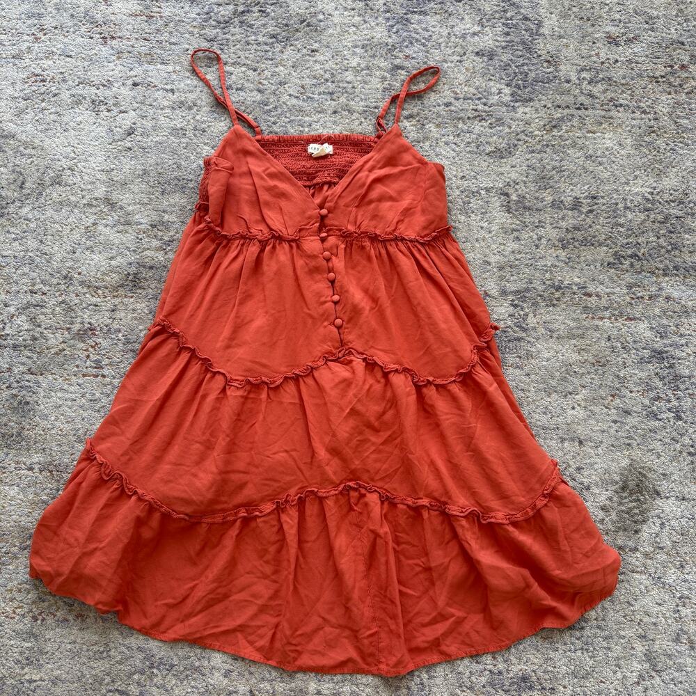 Aeropostale Womens Small Rust Orange Tiered Mini Dress Smocked Back Boho Cami